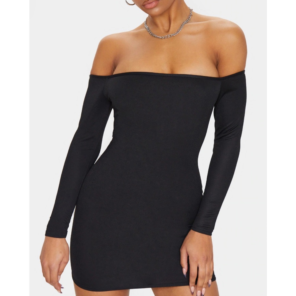 PrettyLittleThing Black Off-Shoulder Long Sleeve Dress
